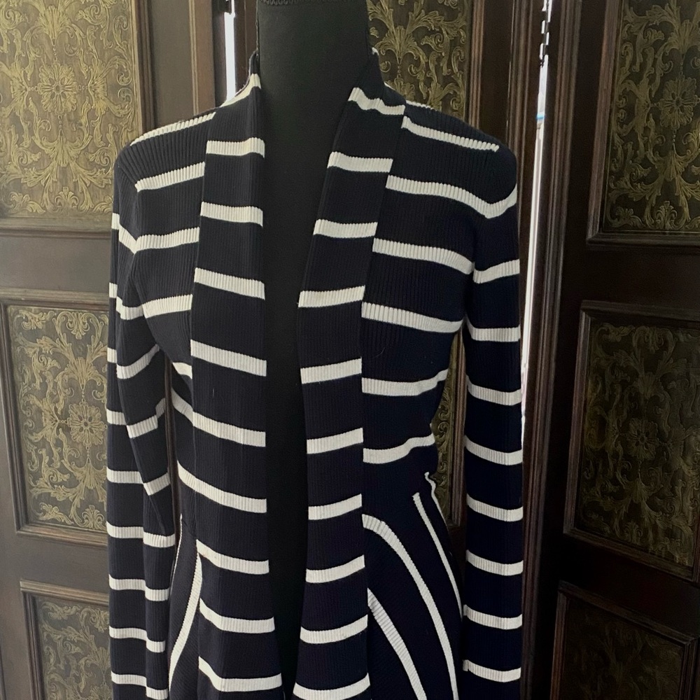 Carmen Marc Valvo Striped Open Front Sweater